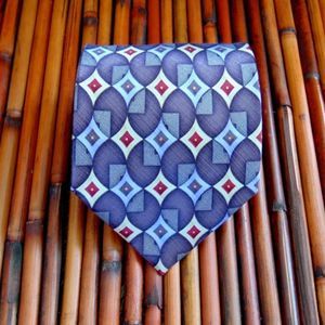 EUC GIORGIO BISSONI Purple/Cream/Red Diamond & Rectangle Patterned 100% Silk Tie